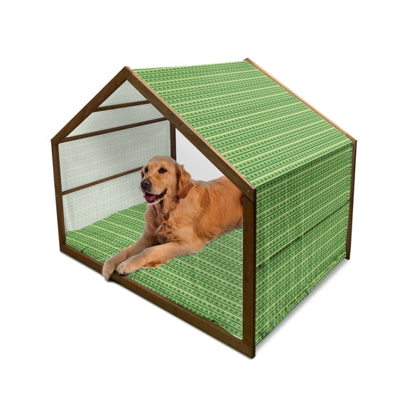 Green Pet House, Traditional Irish Pattern Clovers Happy St. Patrick's Day Theme, Outdoor & Indoor Portable Dog Kennel with Pillow and Cover, 5 Sizes, Lime Green Dark Green, by Ambesonne