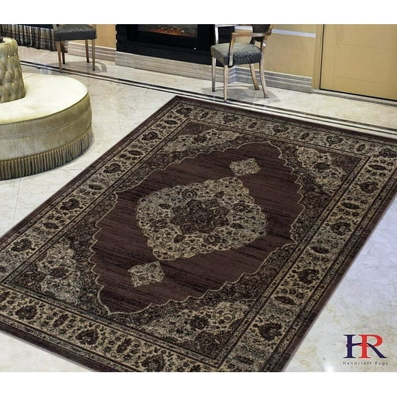 Espresso Brown/Beige Persian Tabriz Floral Pattern Distressed – Modern Vintage Area Rug