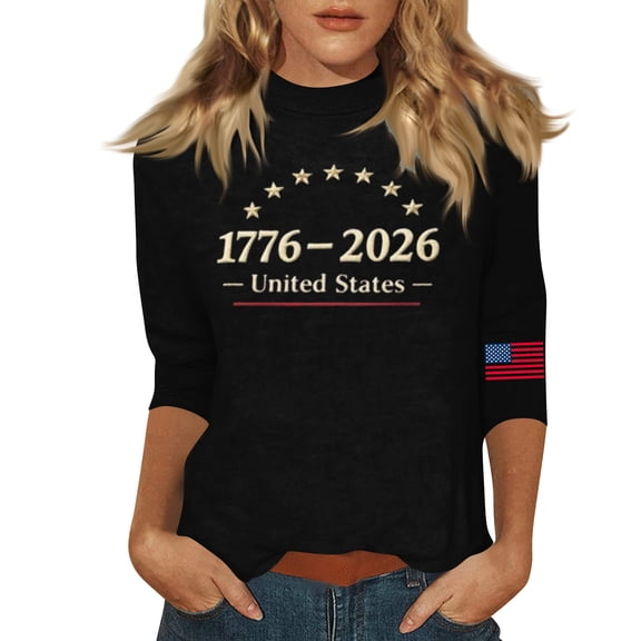 250 Anniversary Usa Shirt,4th of July Shirt,American Flag Shirt,250th Anniversary USA Shirt Women America Shirt 3/4 Sleeve Patriotic Flag Eagle Print Tops 1776-2026 Tshirt Gifts,Black,Large