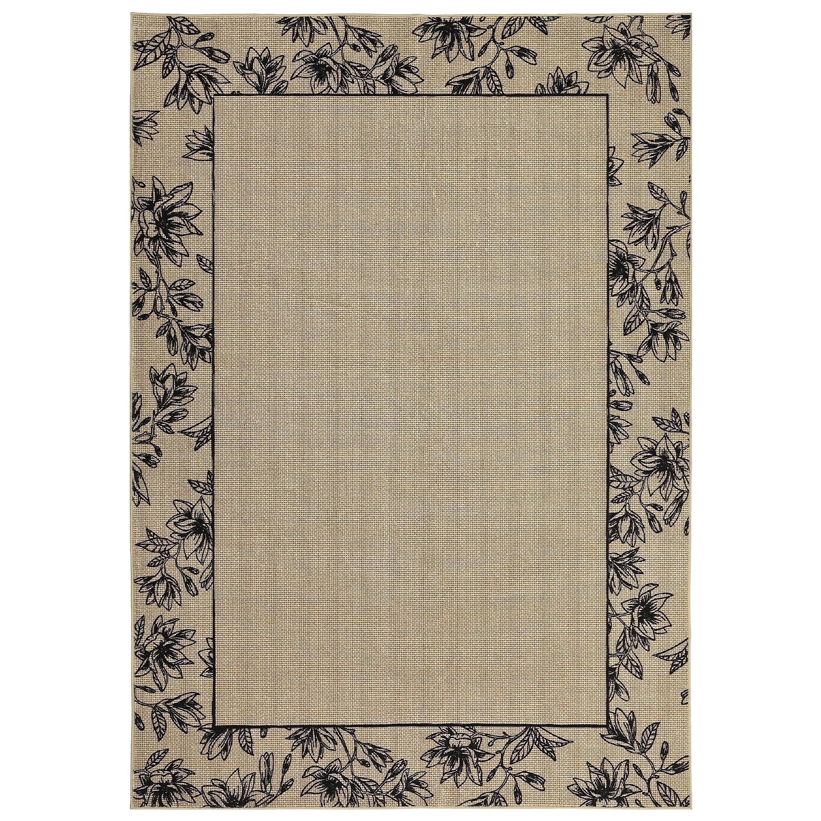 Garvee 5'x7' Solid Floral Area Rugs Modern Bordered Washable Rugs, Soft Non Slip Carpet Low Pile Rug for Living Room Bedroom Home Decor, Linen