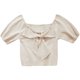 thumbnail image 3 of Sonducket Camisa de punto Bowknot Camiseta de color sólido Manga corta Top fino de verano Prendas para la parte del cuerpo Albaricoque, 3 of 6