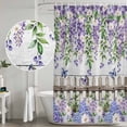 thumbnail image 4 of Polyester Fabric Spring Purple Flowers Shower Curtain, Farmhouse Leaves Fences Gray Wood Waterproof Bathtub Curtain Bathroom Decor Set with Hooks 72 x 72 Inches, 4 of 6
