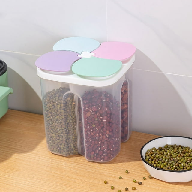 Storage Containers—Cereal Sealed Jar with Compartment Transparent Home Kitchen Food Grade Storage Jar with Lid for Organized Pantry