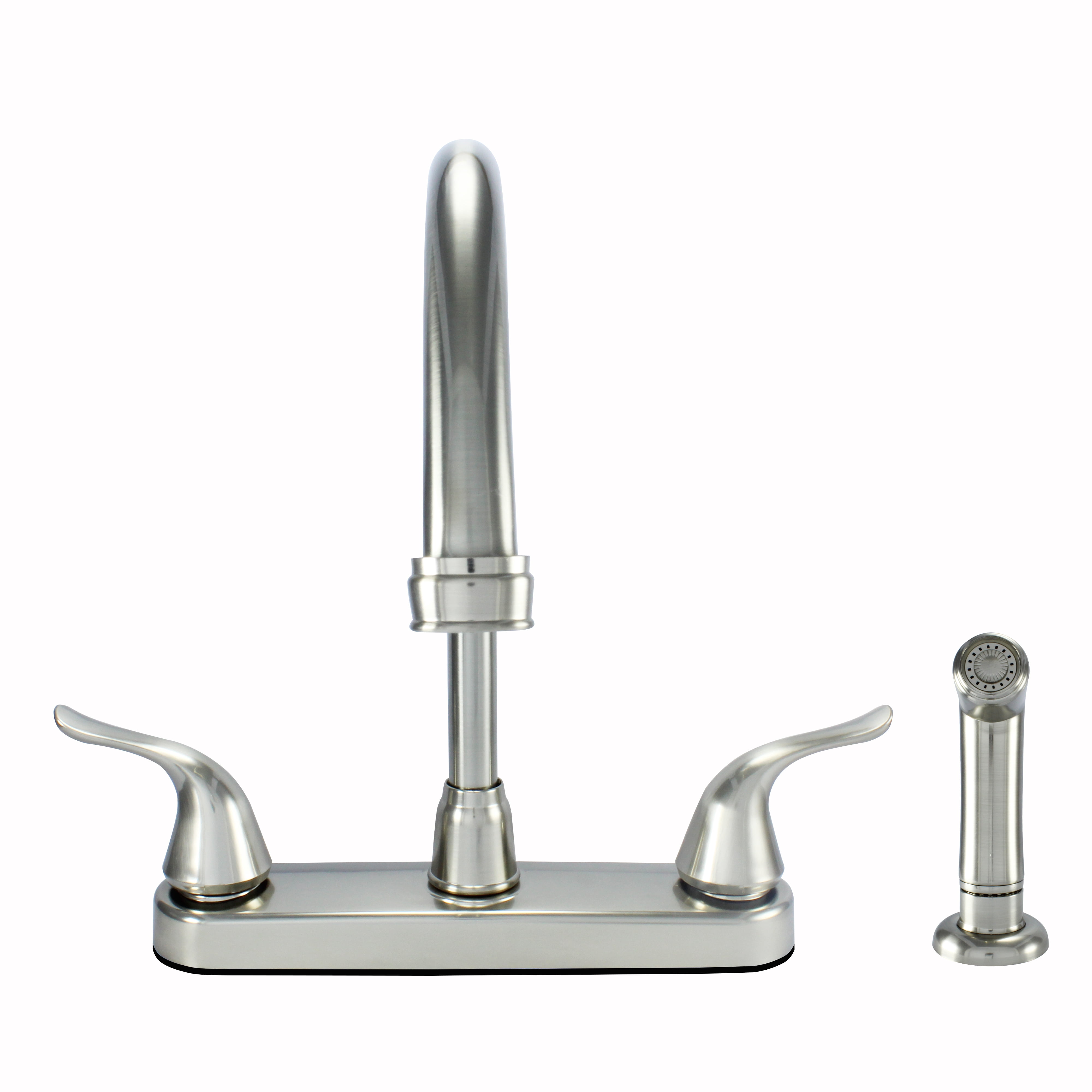 Brushed Nickel Non Metallic High Spout Double Handle Faucet With Spray