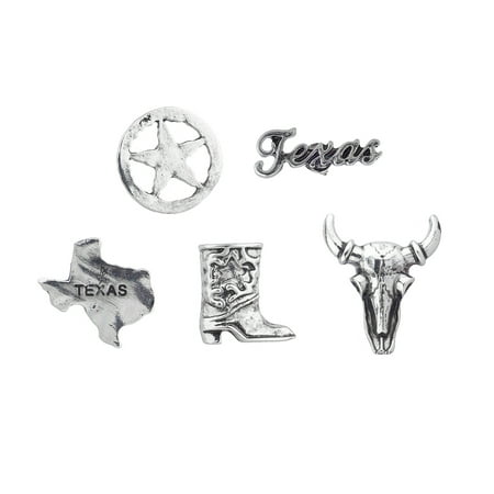 Broach Set - Lux Accessories Silver Tone Plated Cowboy Themed Pins and Brooches set of 5