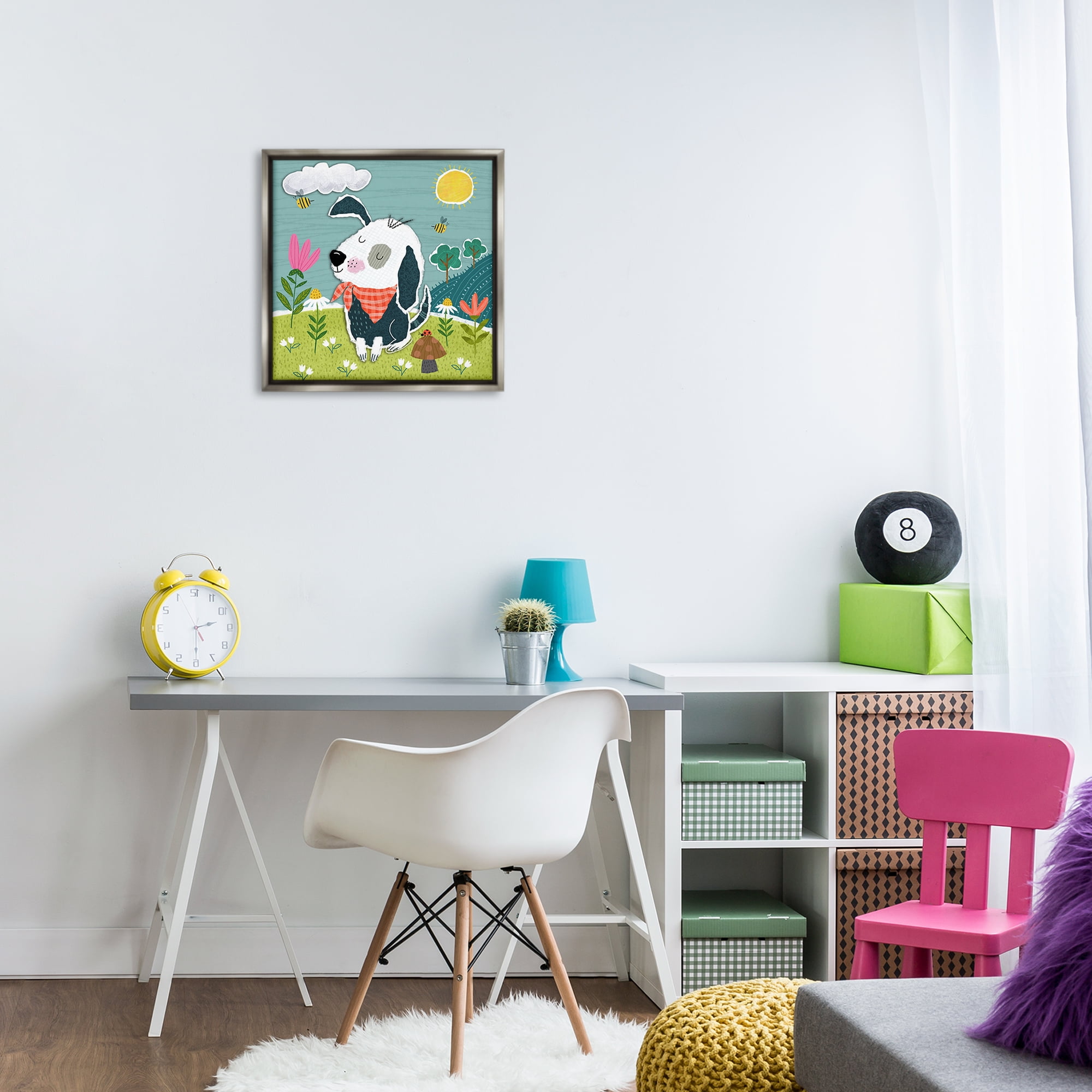 Stupell Industries Countryside Dog Landscape Animals Painting Gray Floater Framed Canvas Art Print Wall Art, 18 x 18