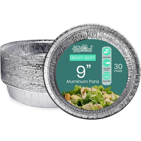 FUNSTITUTION Round Disposable Aluminum Pie Pans (30 Pack) - 7 Inch Disposable Pie Pans - Round Aluminum Foil Pans For Baking, Grilling, Cooking, Storing, Prepping