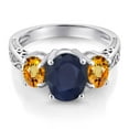 thumbnail image 3 of Gem Stone King 3.43 Ct Oval Blue Sapphire Yellow Sapphire 925 Sterling Silver 3-Stone Ring (Size 6), 3 of 6