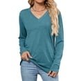 thumbnail image 2 of Womens T Shirts V Neck Long Sleeve Casual Tops Soft Solid Basic Tee Blue L, 2 of 10