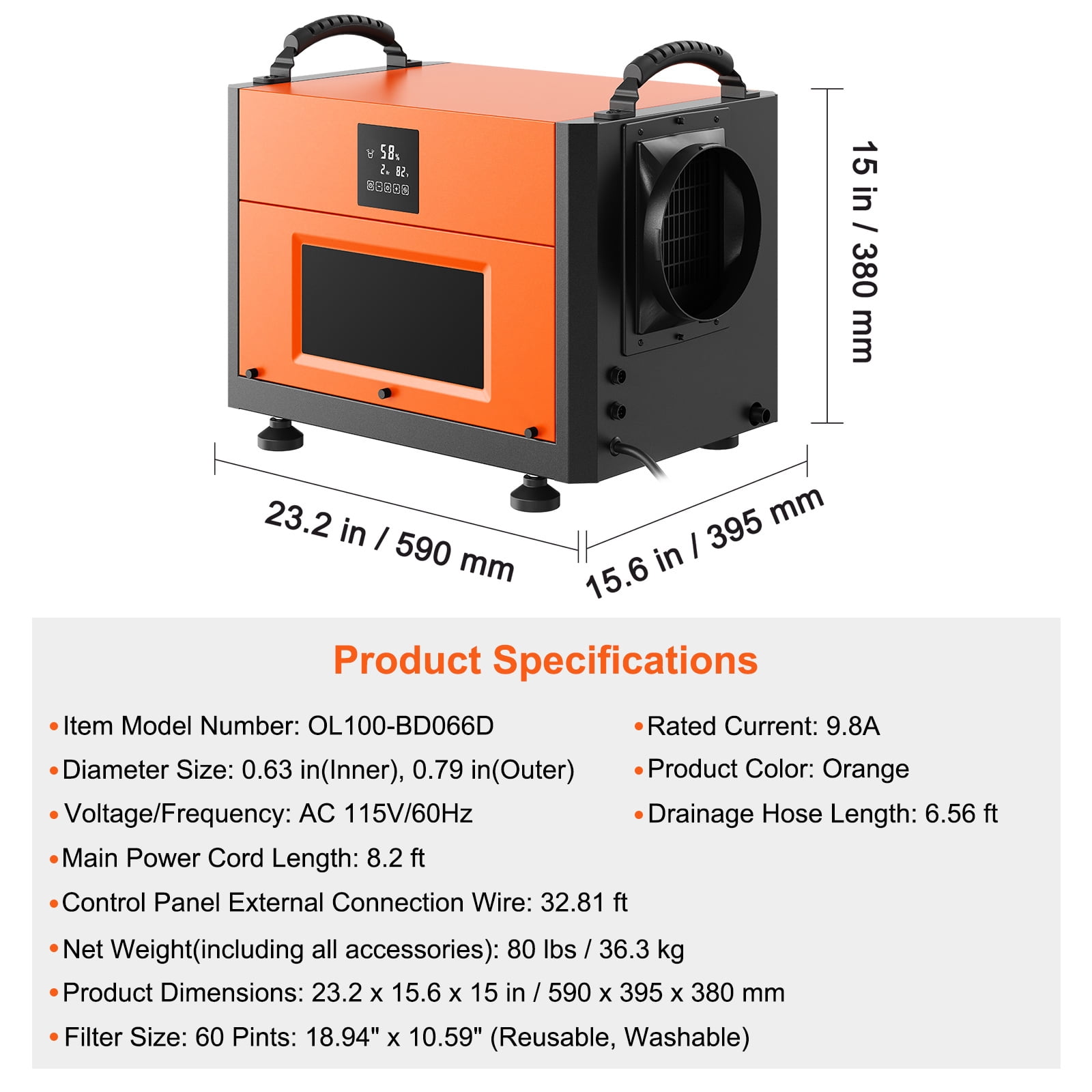KFFKFF 190-Pint Commercial Dehumidifier with Drain Hose for Crawl Spaces, Basements, Warehouses, and Job Sites, High-Capacity Unit for Moisture Control and Water Damage Restoration, Auto Defrost