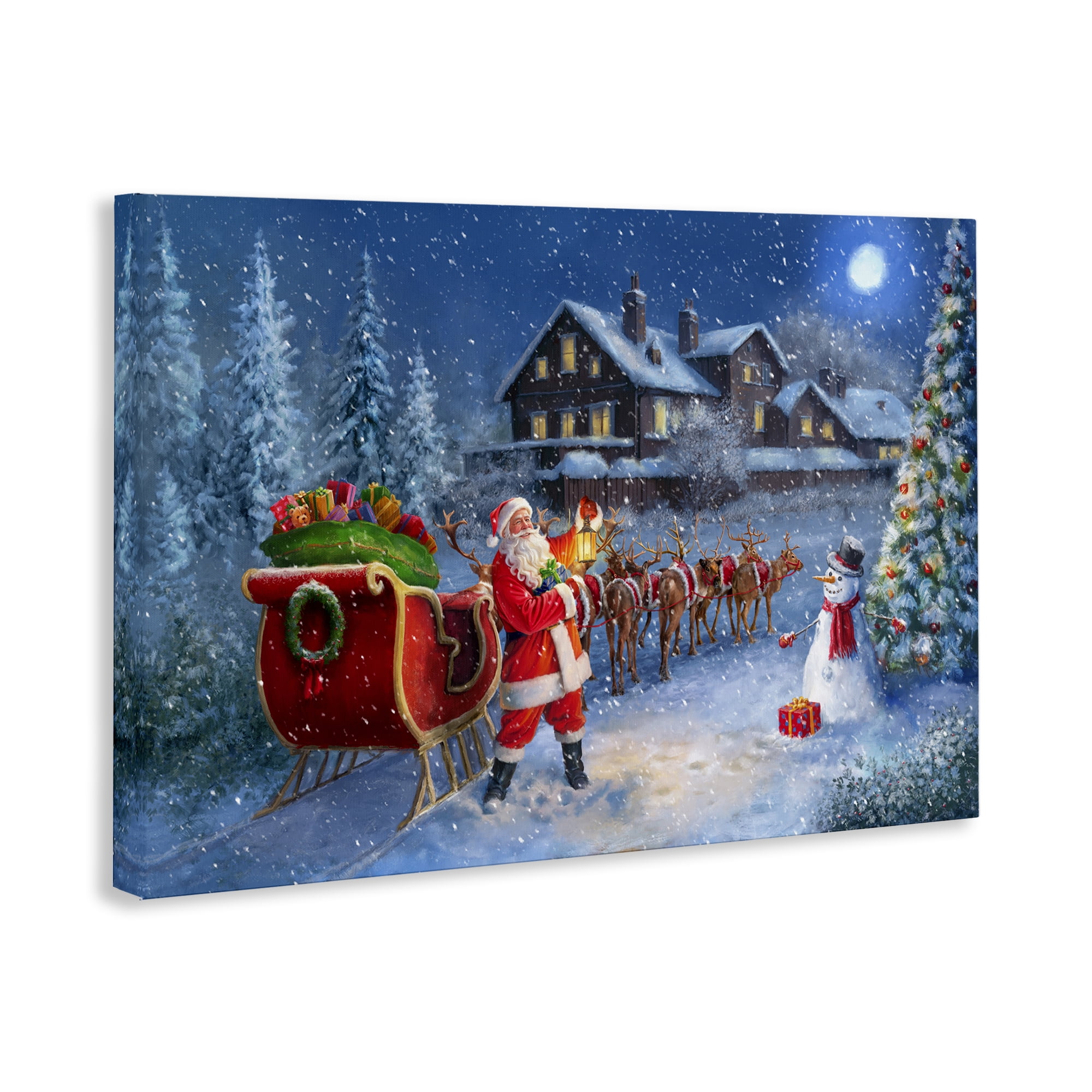 Stupell Industries Santa's Sleigh & Lantern Holiday Painting Gallery Wrapped Canvas Art Prints Wall Art, 45 x 30