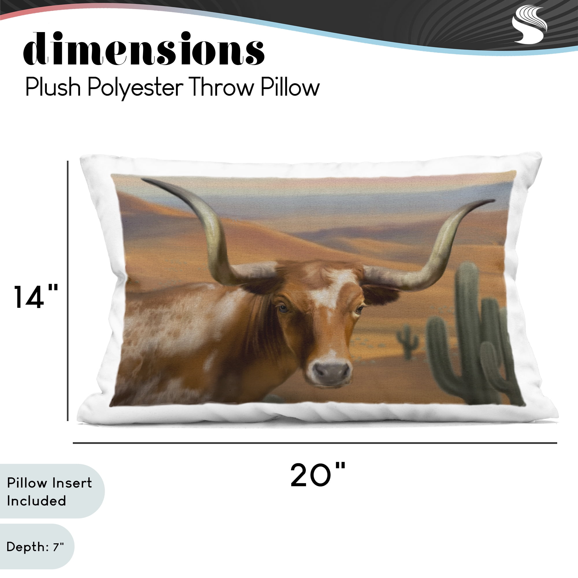 Stupell Industries Longhorn Western Landscape Decorative Printed Throw Pillow, design by Matthew Piotrowicz, 14 x 7 x 20