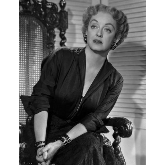 Bette Davis Seated on Chair with Hands Together in Black V-Neck Folded Long Sleeve Dress and Bracelet with Marcel Wave Hair Photo Print (8 x 10)