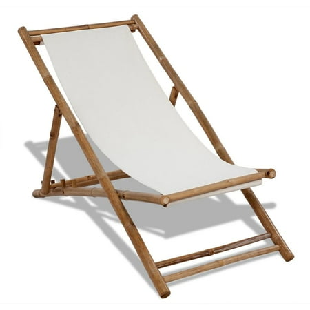 Boat Deck Lounge Chairs Folding Canvas Chair Chaise Lounge Chair Bamboo Deck Chair with 4 Adjustable Reclining Positions for Outdoor Patio Garden Balcony ()