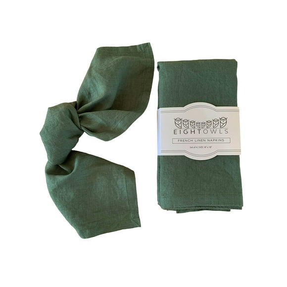 Servilletas De Lino -100% Lino Francés - Servilletas De Tela De Lino Puro Lavadas A La Piedra - Tamaño 18 Pulgadas X 18 Pulgadas - Juego De 4 (Verde Rústico Suave)