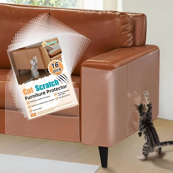 XIBUFE 16 Pack Cat Scratch Furniture Protector for Leather Couch, Clear Anti-Scratch Pads