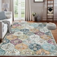 thumbnail image 3 of FairOnly 3'x5'Boho Vintage Floral Printed Machine Washable Rug for Living Room Bedroom Low Pile Stain Resistant Oriental Floor Area Rug for Kitchen Laundry,Yellow Purple, 3 of 7