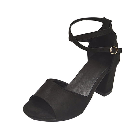 Black Women Peep Toe T-Strap High Heel Sandals With Block Heel Comfortable Summer Shoes Breathable Design Ideal For Casual Outings And Light Activities