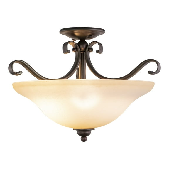Monrovia 17-in W Bronze Bowl Semi Flush Mount Ceiling Light Cognac Glass