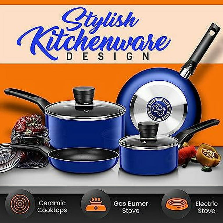 SereneLife 15 Piece Essential Home Heat Resistant Non Stick Kitchenware  Cookware Set w/ Fry Pans, Sauce Pots, Dutch Oven Pot, and Kitchen Tools,  Black
