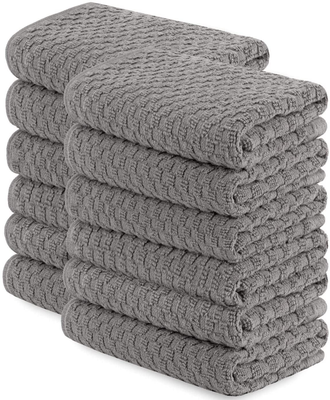 Ambrosia 15 x 26 Kitchen Towels Soft 100% Ring Spun Cotton White & Beige