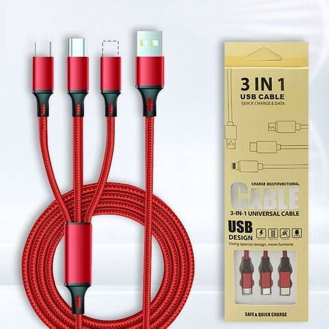 Cable de datos trenzado de nailon de uno o tres cables de carga rápida de múltiples cabezales 3 en 1 cable de carga para teléfono móvil