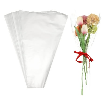 Uxcell Clear Flower Wrapping Bags, Transparent Flower Packaging Bag Waterproof Durable Bouquet Sleeves - Fitting for (Florists/Floral Arrangements Supplies), 11.8x3.1x17.7 Inch & 100Pcs