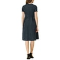 thumbnail image 3 of INSPIRE CHIC Women's Round Neck Short Sleeve Pleated Vintage 1950s Midi Dress XL Navy Blue, 3 of 7
