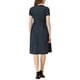 thumbnail image 3 of Vestido midi vintage de los años 1950 para mujer, con cuello redondo y mangas cortas, plisado, talla XL, color azul marino, 3 of 7