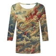 thumbnail image 5 of LYXSSBYX 3/4 Sleeve Shirts for Women Women's Fashion Dragon Print T-Shirt 3/4 Sleeves Blouse Round Neck Casual Tops, 5 of 5