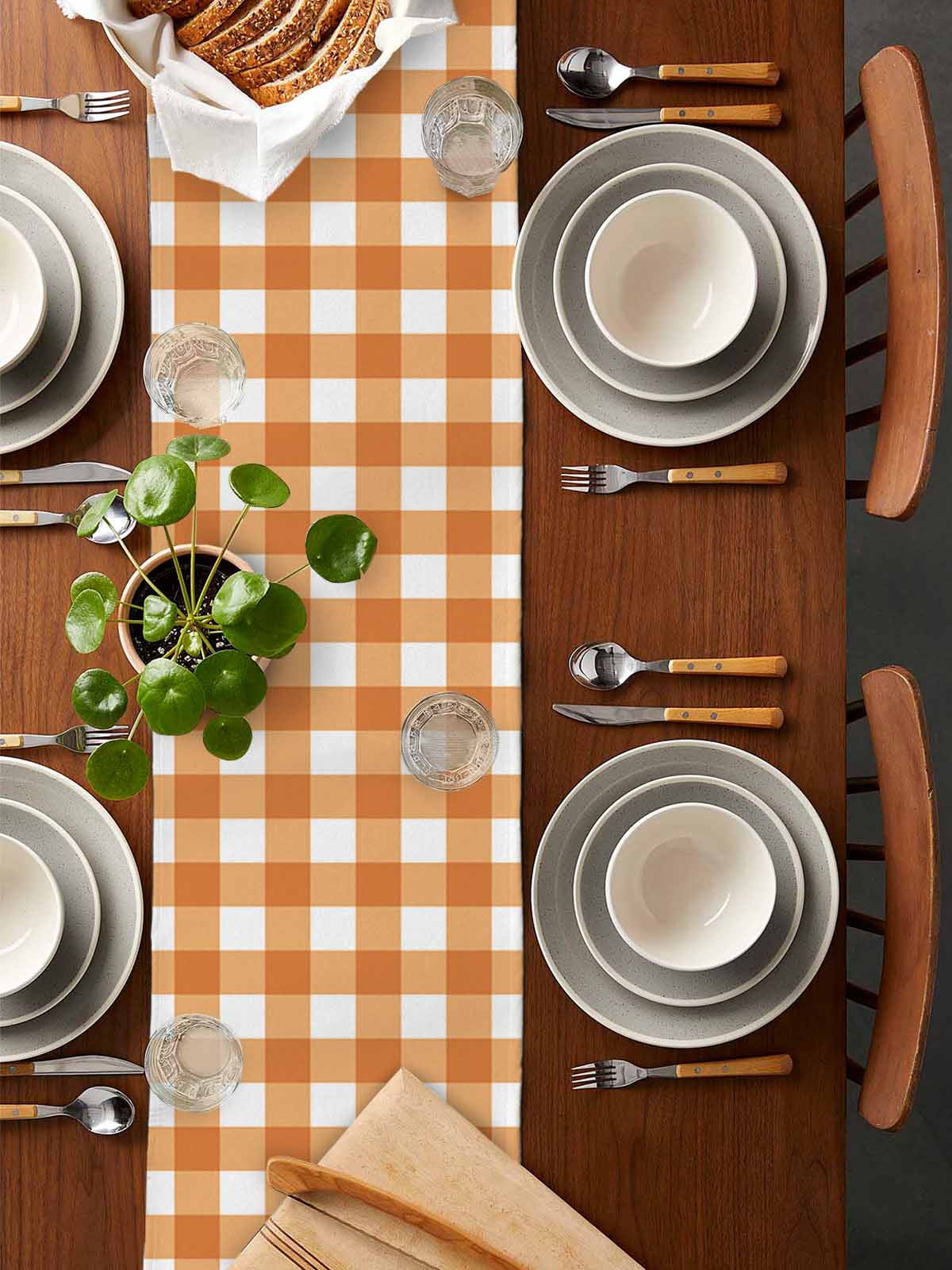 nqOlkjepod Orange Plaid Table Runner 72 Inches Long Farmhouse Dress Scarves, Gradient Geometric Buffalo White Checkered Dining Tablerunner for Coffee Table/Kitchen Island/Party Décor, 13" x 72"