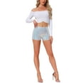 thumbnail image 2 of INSPIRE CHIC Women's Shorts Glitter Sequin Midrise Solid Sparkle Coctail Elastic Waist Shorts L Colorful White, 2 of 6