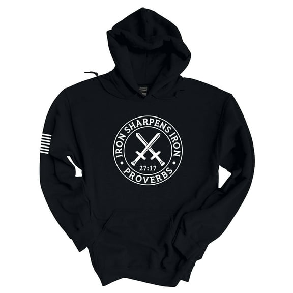 Mens Christian Hoodie Iron Sharpens Iron Proverbs 27:17 Hooded Sweatshirt Hoodie-Black-small