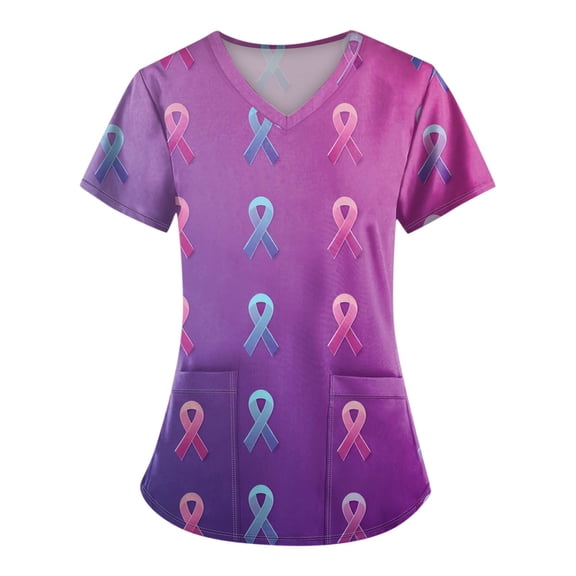 NAMTYQX Pink Breast Cancer Shirts for Women Casual Soft Breast Cancer Shirt Dark Purple Size XL