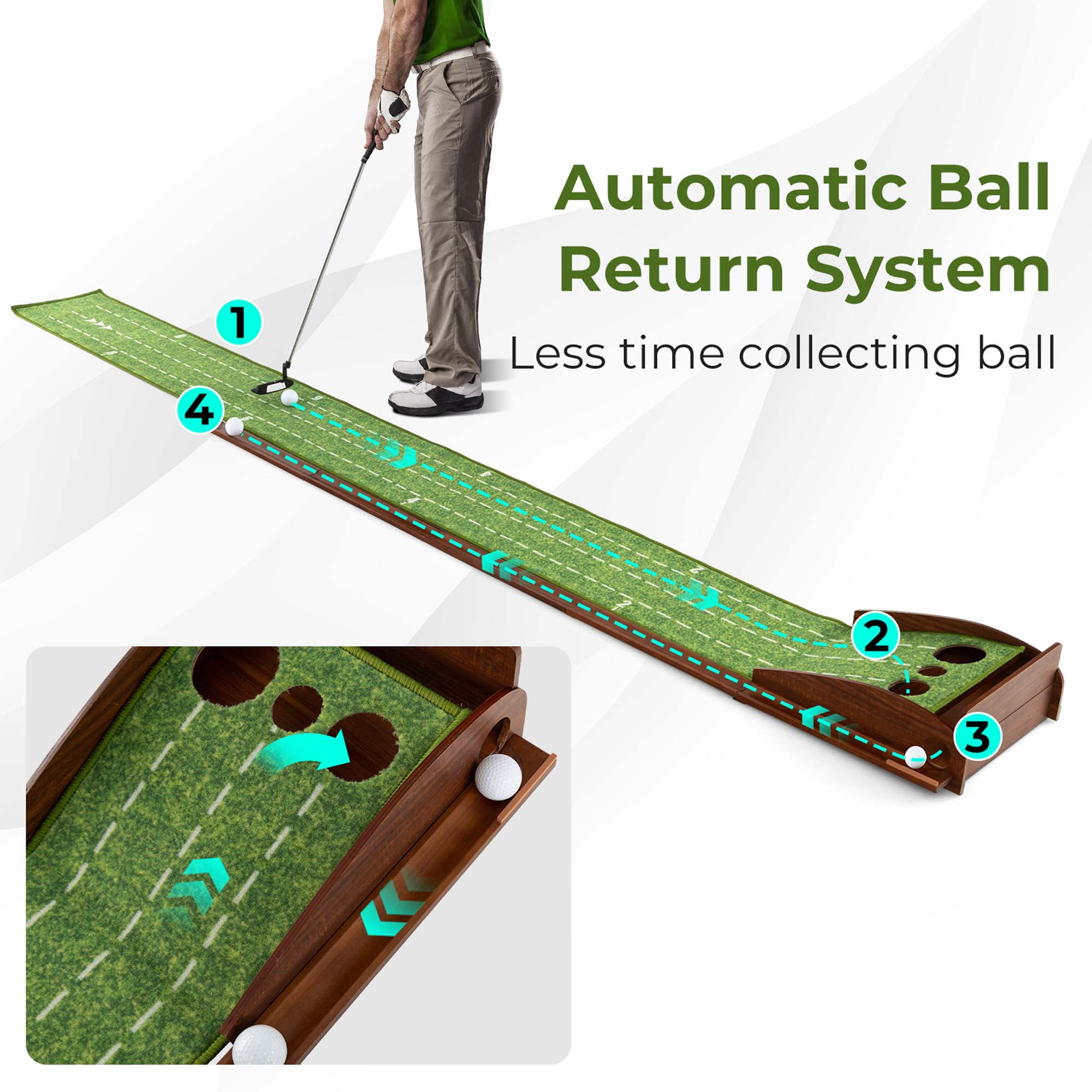 Costway Putting Green Practice Golf Putting Mat with Auto Ball Return and 3 Hole Sizes
