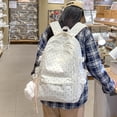 thumbnail image 5 of Polka Dots School Backpack, Aesthetic Backpack with Pendant, Multi-layer School Backpack for College Work Travel (White), 5 of 7