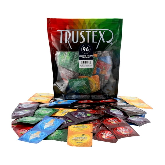 Trustex Assorted Flavors, Premium Latex Flavored Condoms, Bag of 96