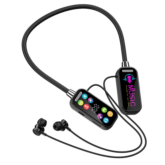 Long Time Bluetooth Earphones LED Display HiFi Sound Earbuds Headphones Sports Neck-Hanging Headsets Support TF Card