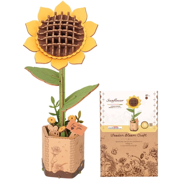 Juego de rompecabezas de madera ROBOTIME 3D Sunflower para adultos, fácil de construir