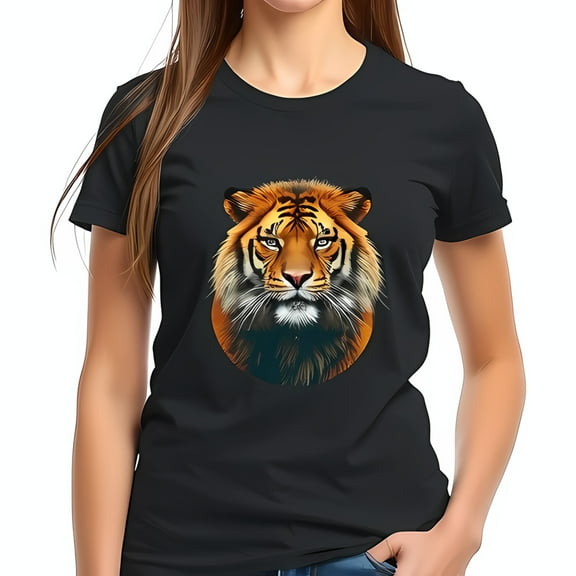 Bold Tiger Face Graphic Cotton Short Sleeve T-Shirt for Animal Lovers - Soft & Comfortable Casual Wear