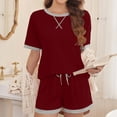 thumbnail image 4 of VISALY Pajama Short Sets Women 2 Piece Sets for Women Summer, Women's Comfortable Casual Home Wear Round Neck T-Shirt Shorts Pajamas Set, Cotton Pajamas Set Pijama Algodón Mujer, Wine,XL, 4 of 6