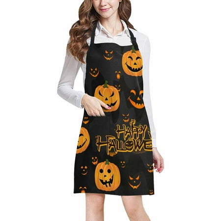 

SUNENAT Halloween Decor Funny Abstract Pumpkin Scary Face Adjustable Bib Apron with Pockets - Commercial Restaurant and Home Kitchen Adjustable Apron