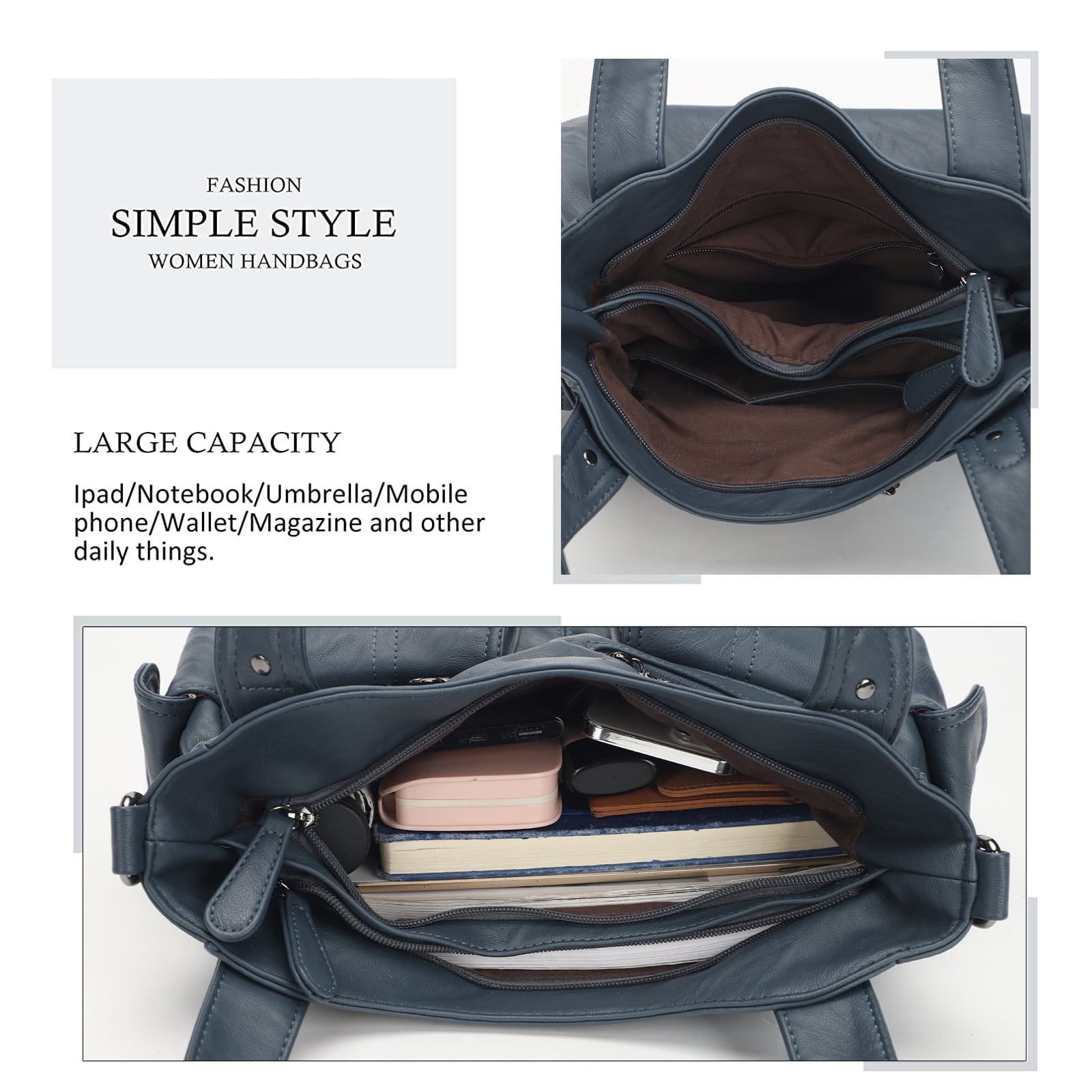 KL928 Women Multi Pocket Satchel Handbags Top Handle Purse Tote Bag Leather Shoulder Bag