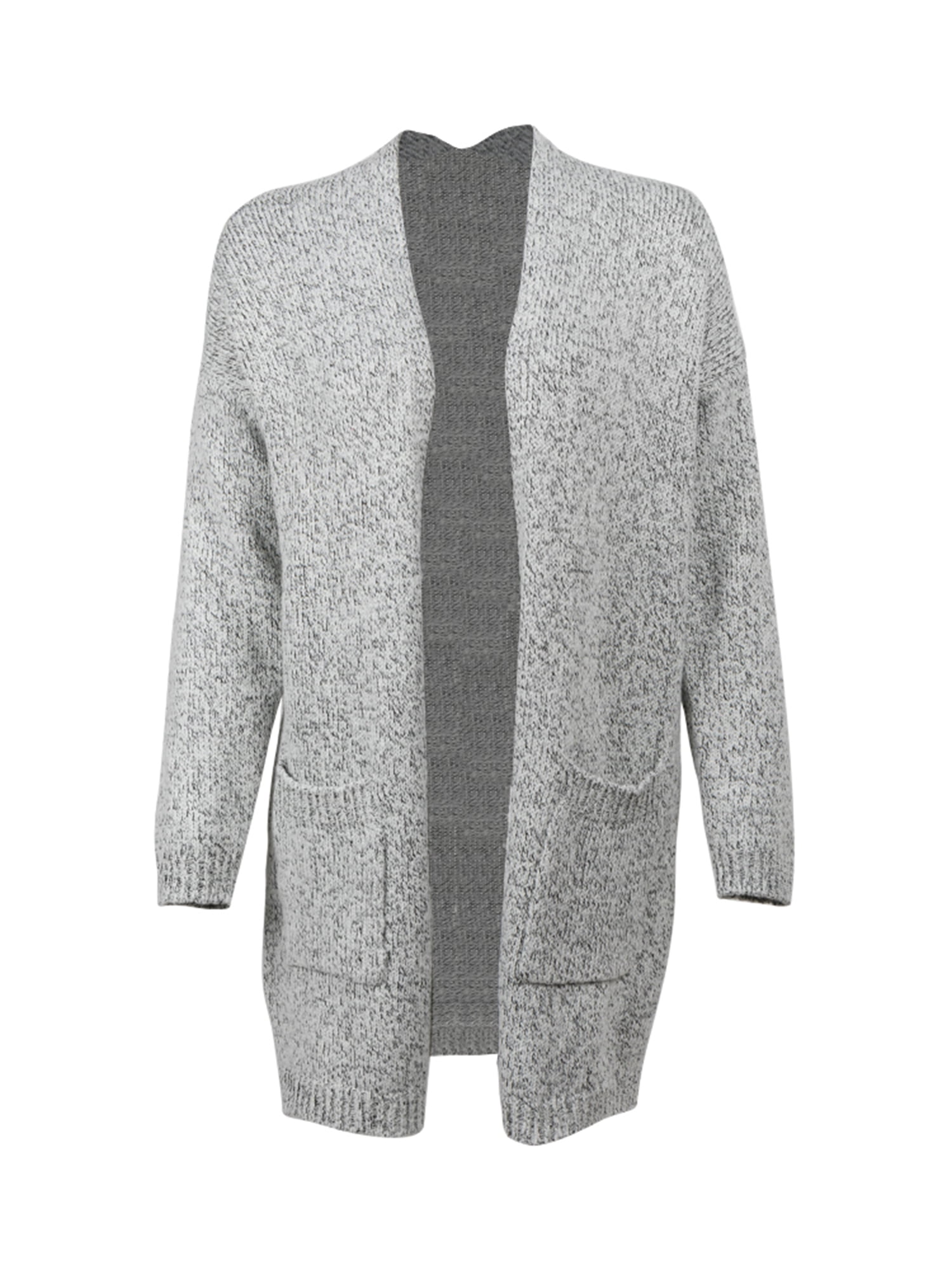Gray Knit Open Cardigan Sweaters 