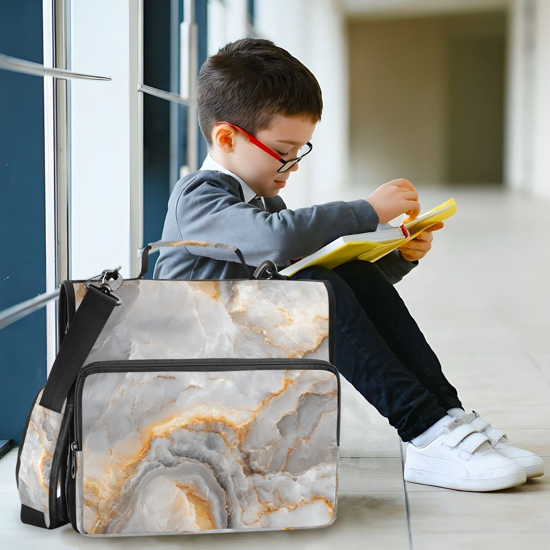 3 Ring Zipper Binder with Shoulder Strap Waterproof Trapper Keeper 2 Inch D-Ring 500 Sheets Capacity Marble Texture