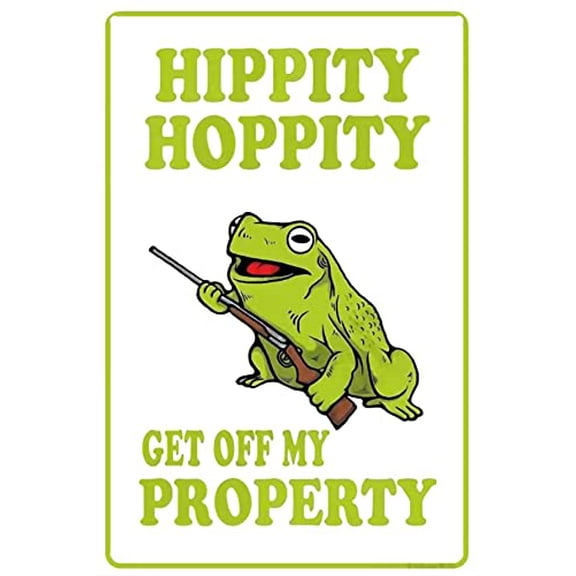 JACKGOLD Hippity Hoppity Get Off My Property Frog No Tresspassing Novelty Sign - 8"x12" Retro Metal Sign Warning Vintage Sign Bar Cafe Wall Decor