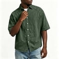 thumbnail image 5 of Men's Short Sleeve Button Down Shirt Casual Henley Top Quick Dry Breathable Stretch Cotton Feel Solid Color Turndown Collar Daily Work Beach Vacation | Zenithor,Army Green L, 5 of 8
