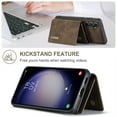 thumbnail image 3 of 2 in 1 Wallet Case for Samsung Galaxy S25, Retro PU Leather Cell Phone Back Cover Magnetic Detachable with Wallet Credit Card Cash Holder Kickstand for Samsung Galaxy S25, Coffee, 3 of 10