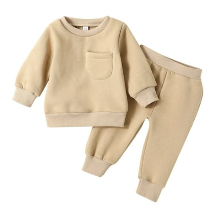

nsendm Baby Boy Boutique Clothes Infant Newborn Baby Boys Girls Long Sleeve Solid Sweatshirt 5t Boys Clothes Outfits Childrenscostume Khaki 0-3 Months