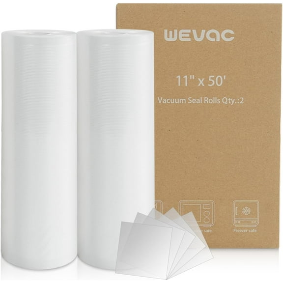 EnjinZZ Vacuum Sealer Bags 11x50 Rolls 2 pack for Food Saver, Seal a Meal, Weston. Commercial Grade, BPA Free, Heavy Duty, Great for vac storage, Meal Prep or Sous Vide
